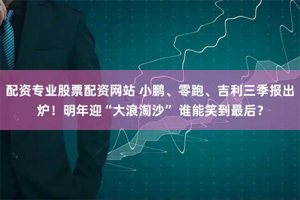 配资专业股票配资网站 小鹏、零跑、吉利三季报出炉！明年迎“大浪淘沙” 谁能笑到最后？